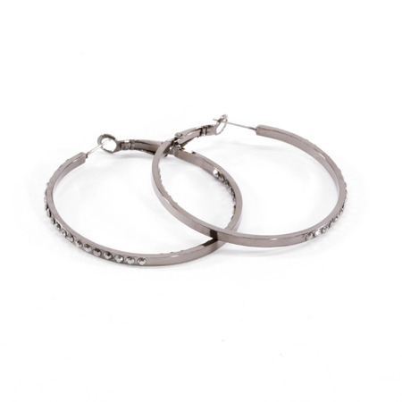 Small Gunmetal Crystal Hoop Earringsの写真素材