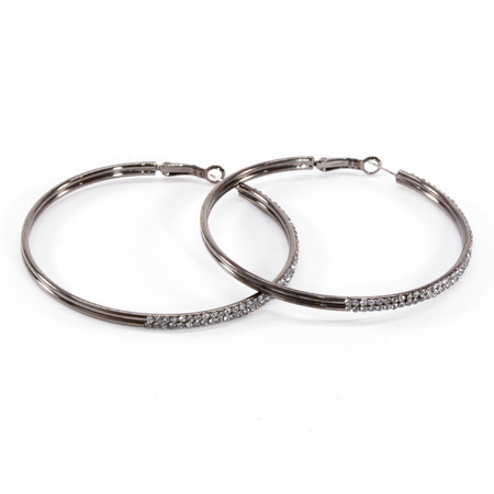 Gunmetal Crystal Hoop Earringsの写真素材