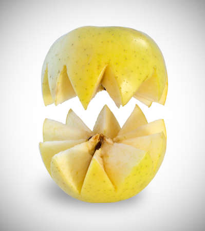 cut apple on gray background