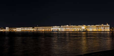 Saint-Petersburg, Russia. Night view of Palace Embankment from Neva River.のeditorial素材
