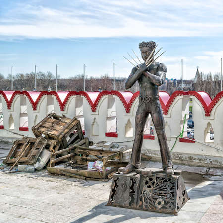 Moscow, Russia - April 24, 2016: Wolverine statue from X-Men blockbuster at Izmailovo Kremlin.のeditorial素材