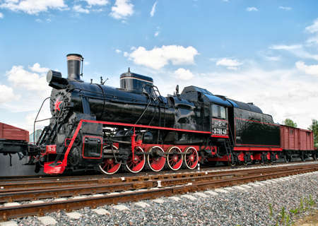 Old steam locomotive in Patriot Park in Moscow Region, Russiaのeditorial素材