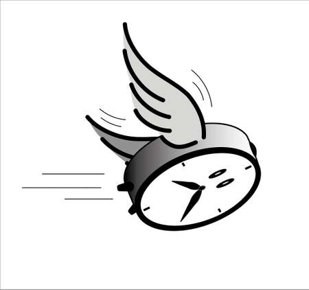 Time flies by. Flying clock with wings. Vector illustration.