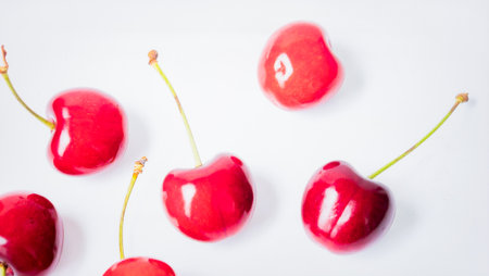 Cherry Fruit Isolated on White Background, Fresh Red Berry Rich in Antioxidants and Summer Organic...