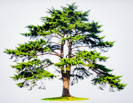 Cedar Tree Isolated on White Background, Cedrus Species Aromatic Evergreen Conifer Known for Durable...