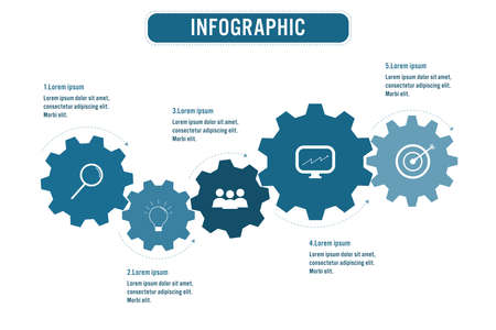 Business infographic template with 5 options gear shape, Abstract elements diagram , parts or processes and business flat icon, Vector business template for presentation.Creative concept for infographic.のイラスト素材