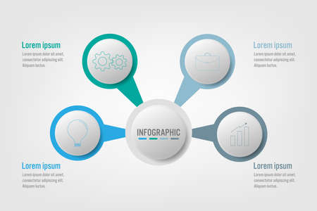 Business infographic template with 4 options circular shape, Abstract elements diagram , parts or processes and business flat icon, Vector business template for presentation.Creative concept for infographic.のイラスト素材