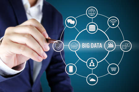 Businessman pointing at Big data Symbol.Big data concept.の写真素材