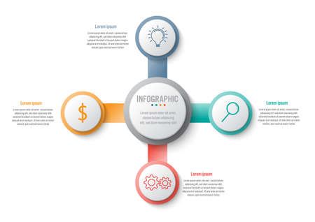 Business infographic template with 4 options circular shape, Abstract elements diagram or processes and business flat icon, Vector business template for presentation.Creative concept for infographic.のイラスト素材