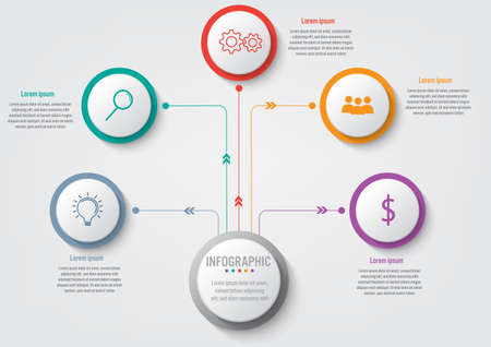 Business infographic template with 5 options circular shape, Abstract elements diagram or processes and business flat icon, Vector business template for presentation.Creative concept for infographic.のイラスト素材