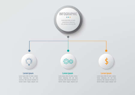 Business infographic template with 3 options circular shape, Abstract elements diagram or processes and business flat icon, Vector business template for presentation.Creative concept for infographic.のイラスト素材