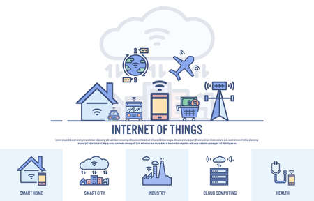 Web design template with filled line icons of internet of things concept - Vector illustrationのイラスト素材
