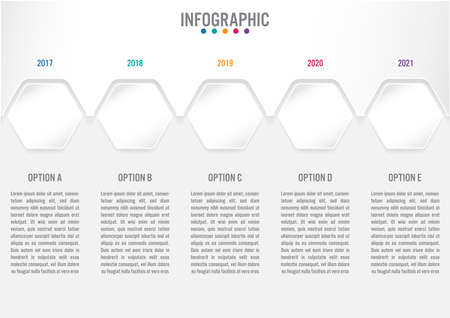Business infographic template with 5 options hexagonal shapeの写真素材