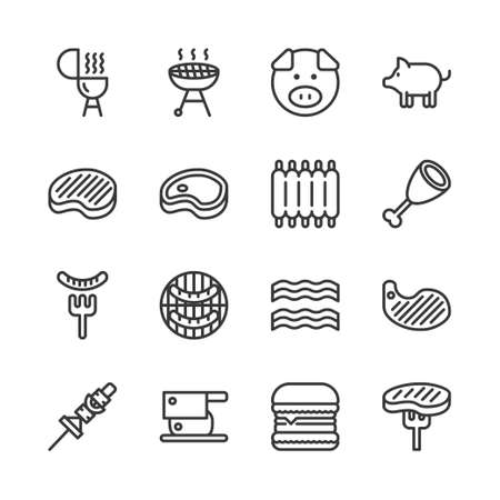 Pork related icon set.Vector illustrationのイラスト素材
