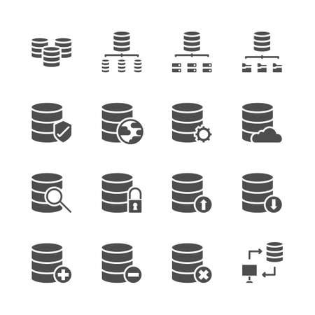 Database system icon set  in  glyph  design..Vector illustrationのイラスト素材