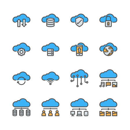 Cloud technology icon set in  colorline design..Vector illustrationのイラスト素材