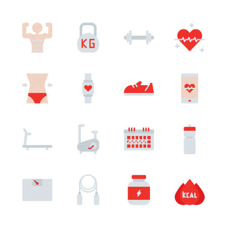 Fitness related in flat  icon set.Vector illustrationのイラスト素材