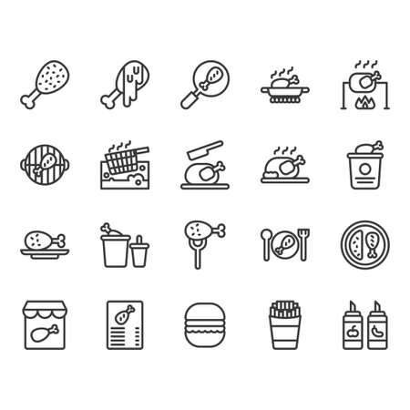Chicken cooking and food related icon and symbol setのイラスト素材