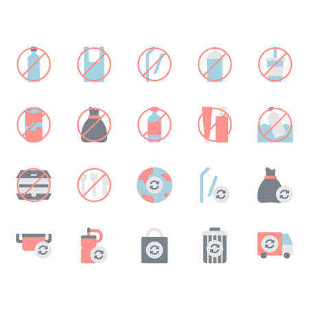 No plastic concept related icon and symbol set in flat designのイラスト素材