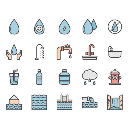 Water icon and symbol set in color outline designのイラスト素材