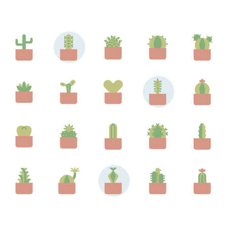 Cactus icon and symbol set in flat designのイラスト素材