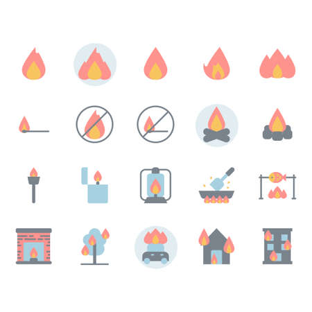 Fire related icon and symbol set in flat designのイラスト素材