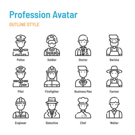 Profession avatar in outline icon and symbol setのイラスト素材