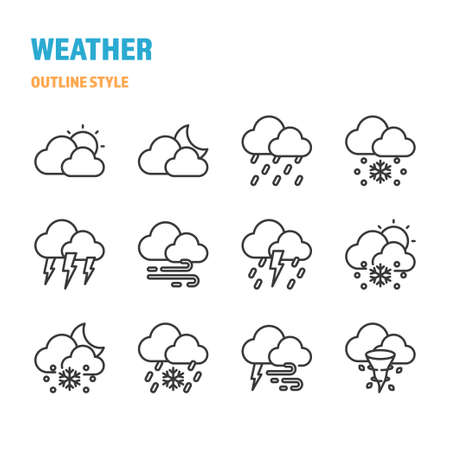 Weather in outline icon and symbol setのイラスト素材