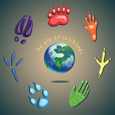 humans and animals footprints  we are all earthlingsのイラスト素材