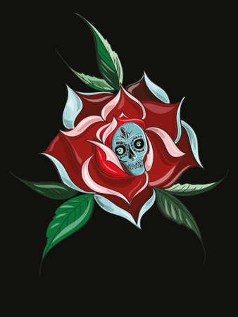 Illustration with rose with skull inside  tattoo themeの写真素材