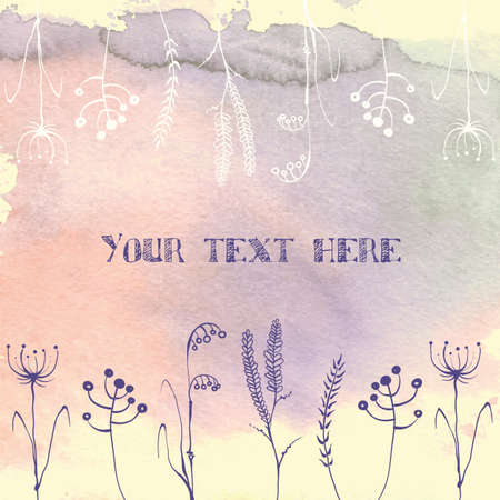 Illustration of Watercolor vector background with beautiful spring flowers and herbs. Paper texture.のイラスト素材