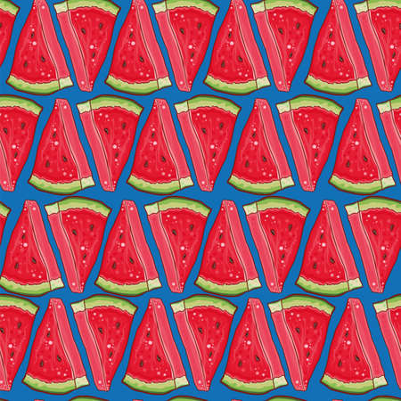 Bright seamless vector pattern  with slices of watermelon. Geometrical background. eps 10のイラスト素材