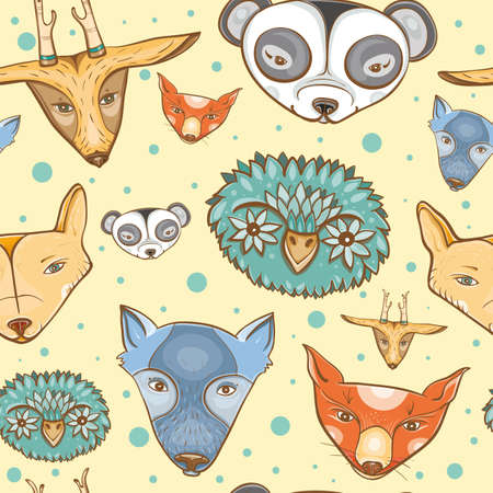 Seamless background with cute wild animals snouts. Children theme. Vector pattern. eps 10のイラスト素材