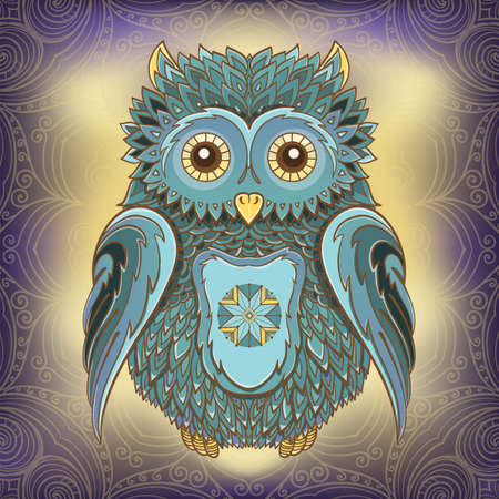 Vector illustration of owl on ornamental background. Design template for cards. eps 10のイラスト素材