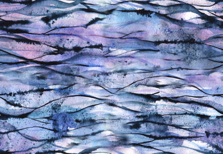 Hand painted Watercolor and ink bright seamless pattern with abstract water, waves and splashes.の写真素材