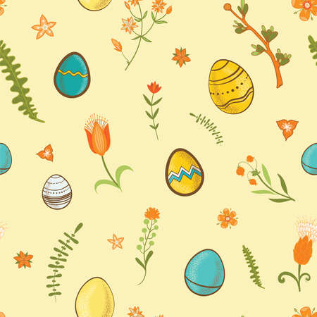 easter seamless pattern with flowers and eggsのイラスト素材