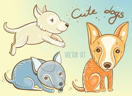 Funny cartoon dogs.  illustration of  cute puppies.のイラスト素材