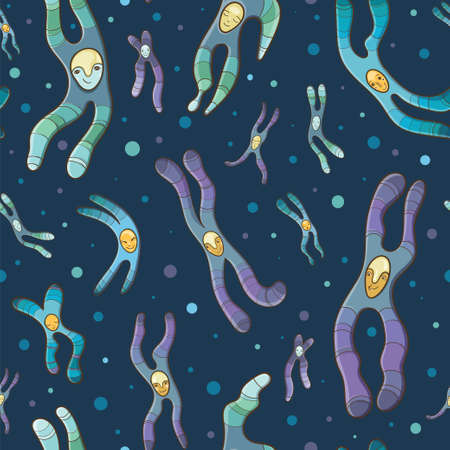 Vector cartoon illustration of Chromosomes. Cheerful seamless pattern for school.のイラスト素材