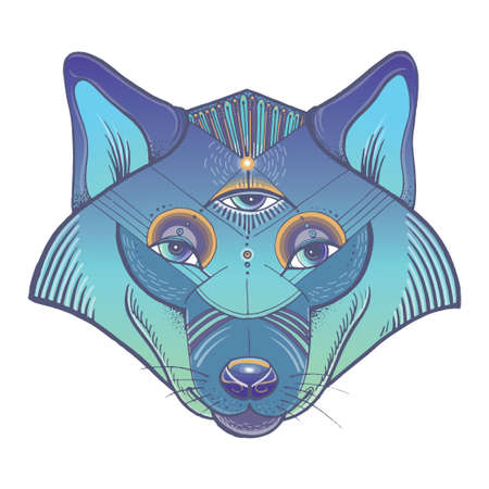 Vector illustration of wolf's head. Vector poster with wolf in geometric style.