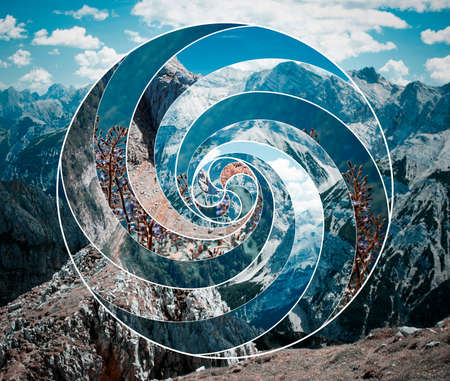 Abstract mosaic spiral collage pattern. Harmony, spirituality, unity of nature.