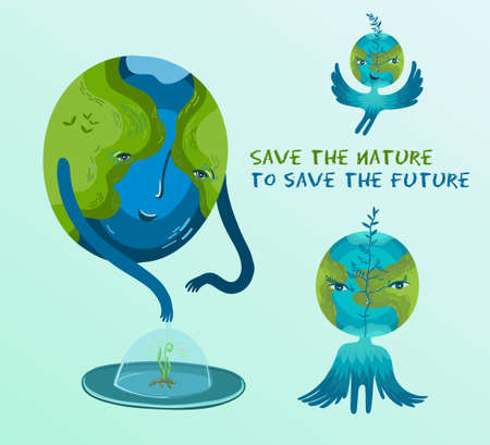 Save the nature to save the future. Vector illustration about the conservation of trees and plants...