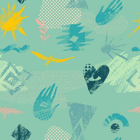 Vector abstract seamless pattern with natural and geometric motives.