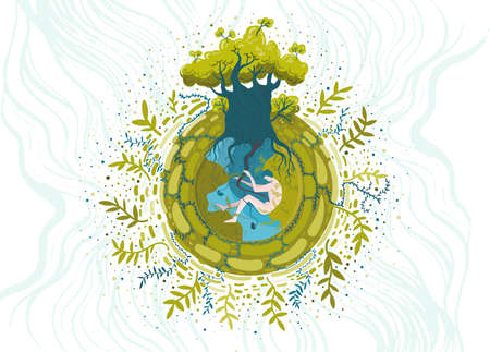 Conceptual vector illustration on ecological and nature protection theme. You are part of nature, take care of it.のイラスト素材