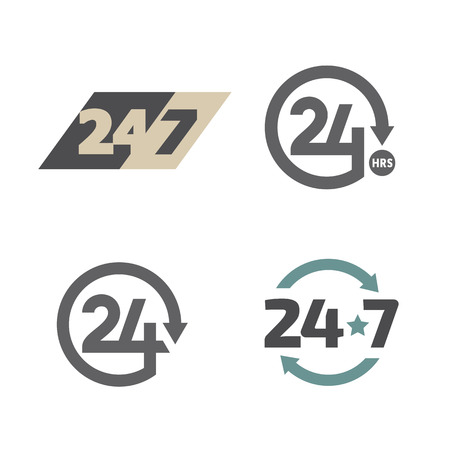 Open around the clock 24 hours 7 days a week icons setのイラスト素材