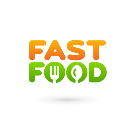 Fastfood word sign logo icon design template elements with spoon and fork. Vector color emblem.のイラスト素材