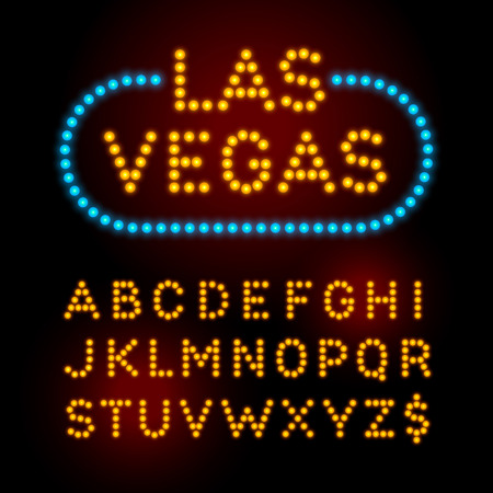 Light bulb font. Vector alphabet with casino effect letters.のイラスト素材