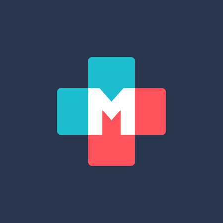 Letter M cross plus medical logo icon design template elementsのイラスト素材