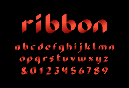 Ribbon font. Vector alphabet with lowercase letters and numbers.のイラスト素材