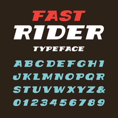 Wide italic font. Vector alphabet with latin letters and numbers.のイラスト素材