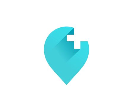 Cross plus geotag or location pin medical logo icon designのイラスト素材